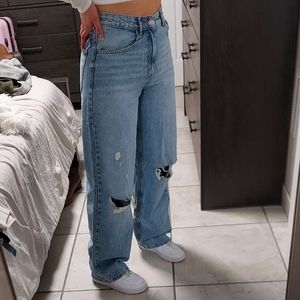 NWT Zara ripped wide leg full length jeans